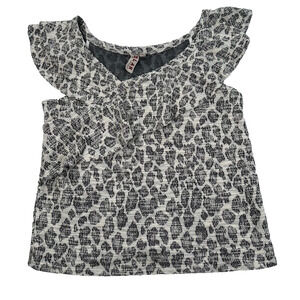 Anthropologie Dolan Tweed Ruffle Top Women's Size Large Animal Print Black/Cream